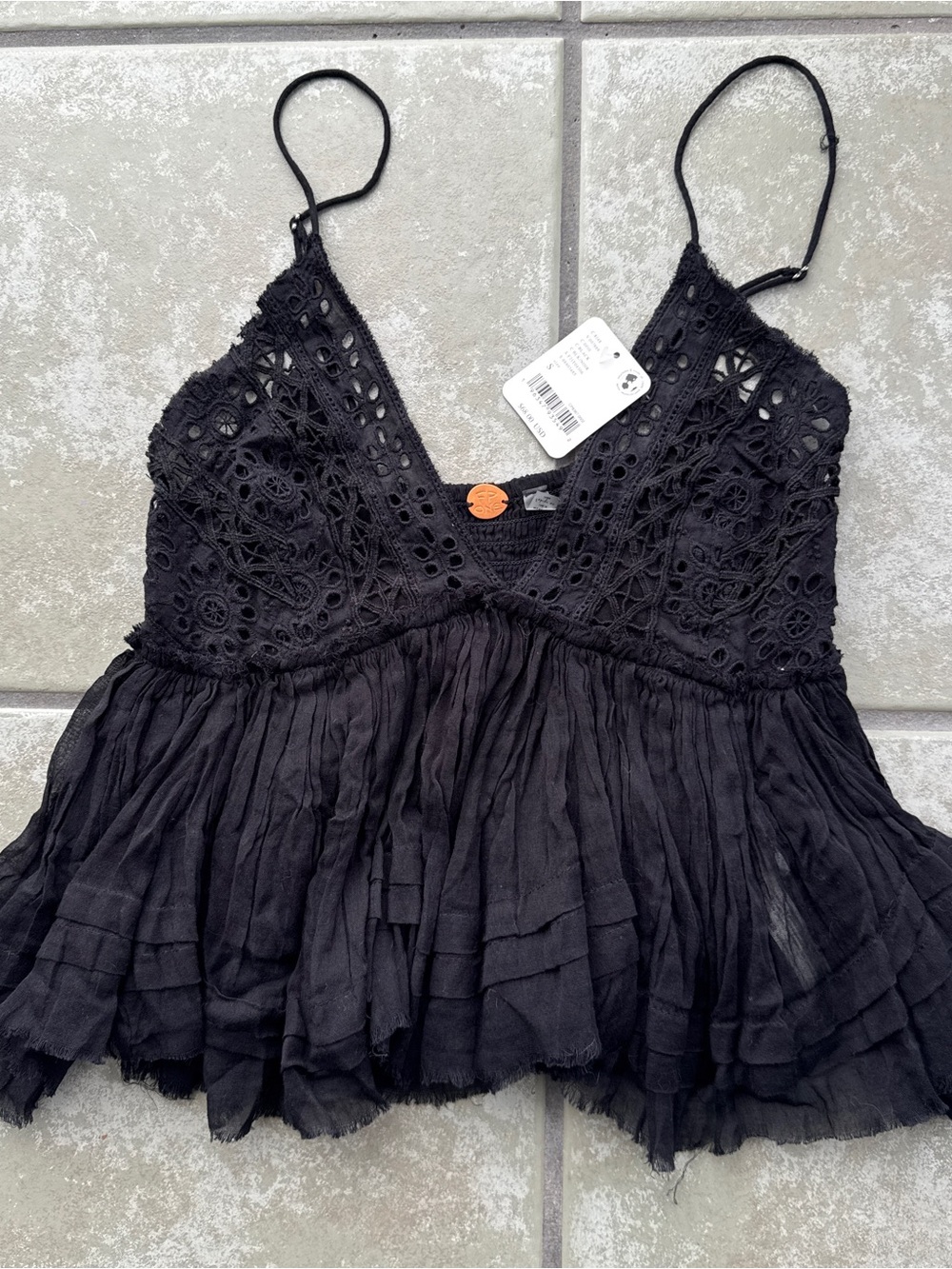 Fp Black Crochet Camisole Top